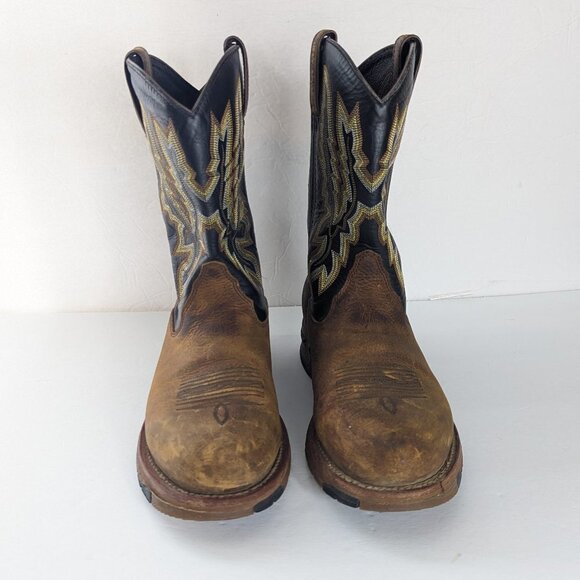 Rocky Leather Cowboy Work Boots Pull On Western #2710 Embroidered Detail Size 8 - Picture 6 of 11